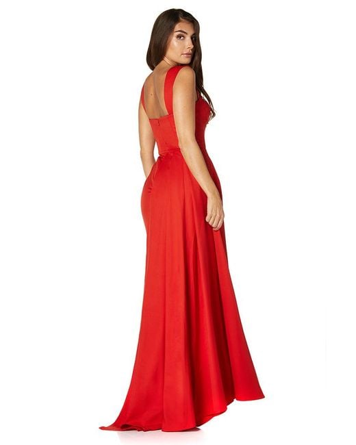 Jarlo Red Melody Sweetheart Neckline Fishtail Maxi Dress With Side Split