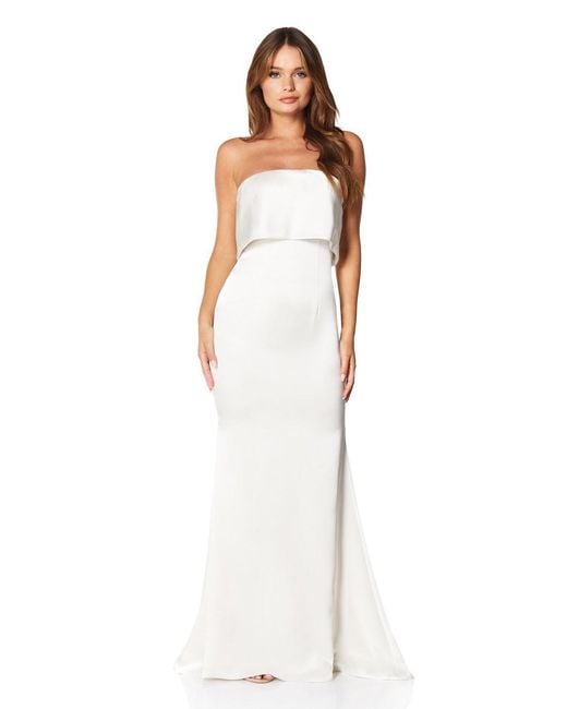 Jarlo White Jetaime Strapless Maxi Dress With Overlay And Button Back Detail