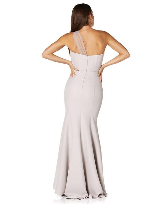 Jarlo Metallic Brooke One Shoulder Tulle Top Maxi Dress With Thigh Split
