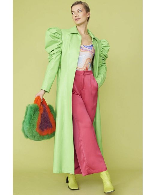 Jayley Green Lime Eco Leather Grande Trench Coat