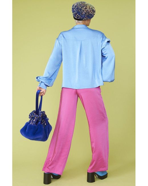 Jayley Blue Rayon Blend Ruffle Blouse