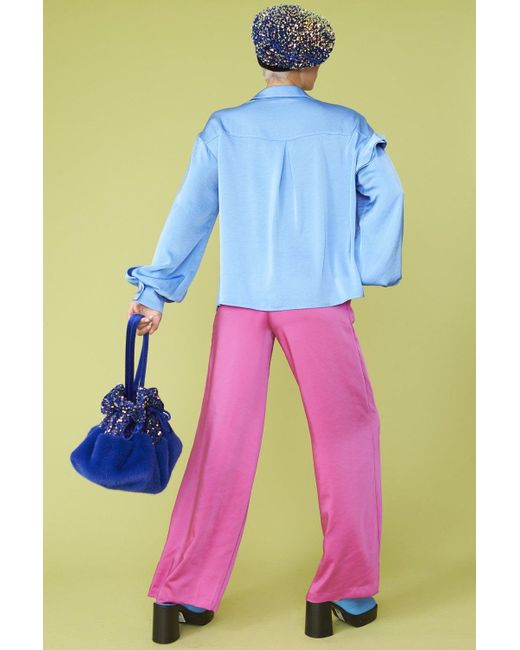 Jayley Blue Rayon Blend Ruffle Blouse