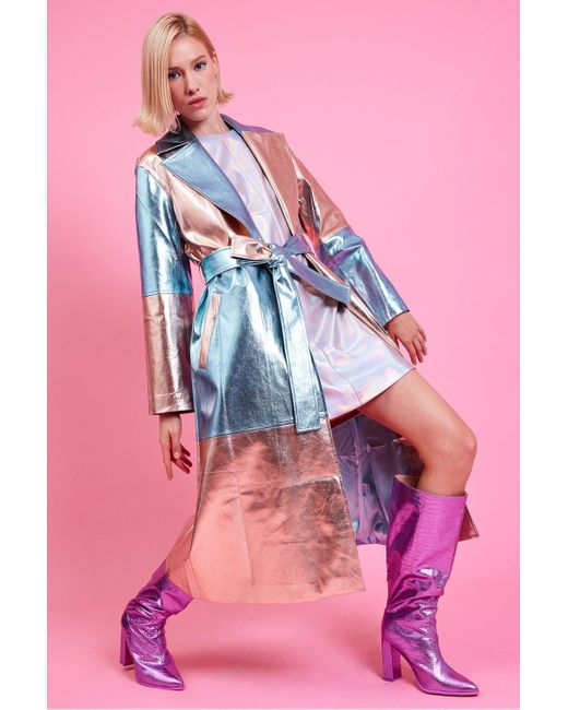 Jayley Pink Metallic Hand Cut Patchwork Trench Coat