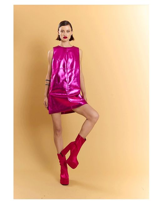 Jayley Pink Eco Metallic Faux Suede Dress