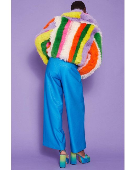 Jayley Blue Faux Fur Hand Crafted Eco Bamboo Cropped Coat