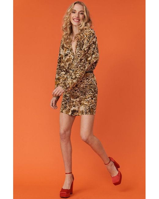 Jayley Orange Snake Print Batwing Mini Dress