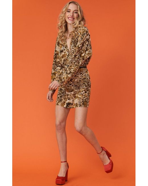 Jayley Orange Snake Print Batwing Mini Dress