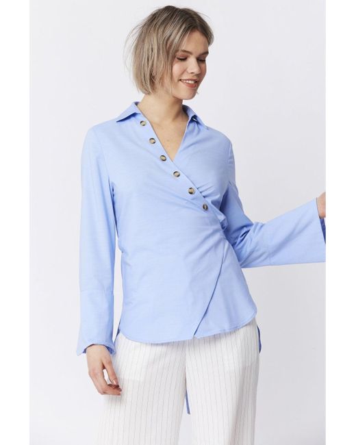 Jayley Blue Cotton Blend Wrap Top