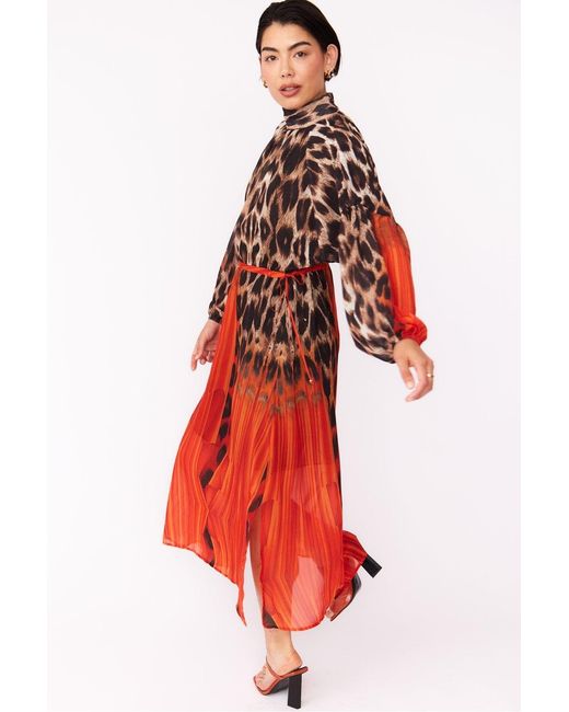 Jayley Red Silk Blend Leopard Maxi Dress