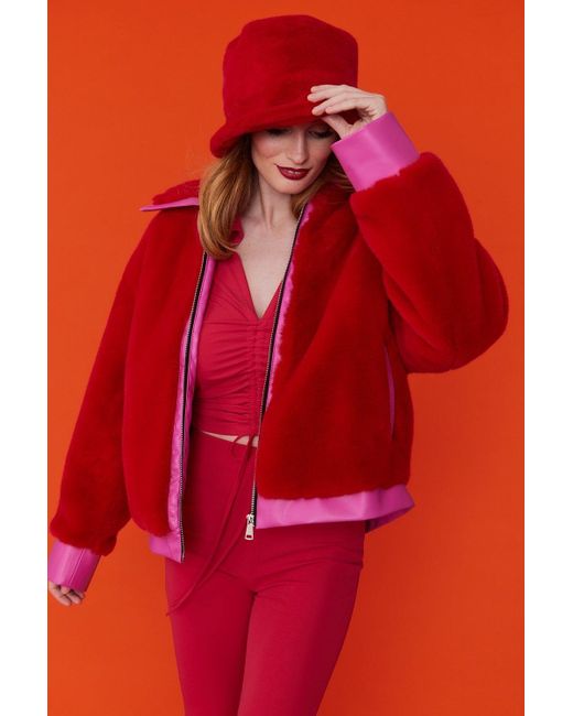 Jayley Orange Faux Fur Bomber Jacket