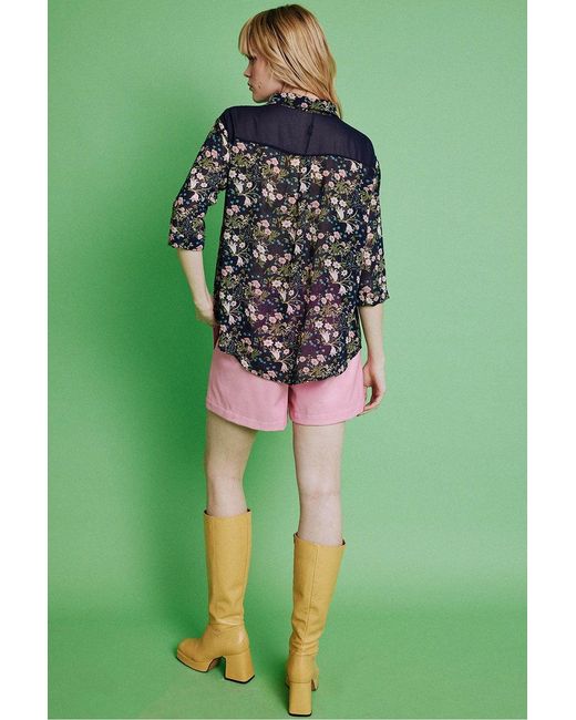 Jayley Green Silk Blend Floral Shirt Size: L (Uk 14)