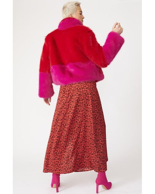 Jayley Red Bamboo Faux Fur Two Tone Double Cropped Coat