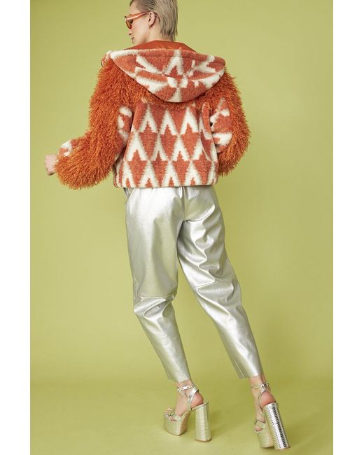 Jayley Brown And Cream Shearling Hooded Jacket