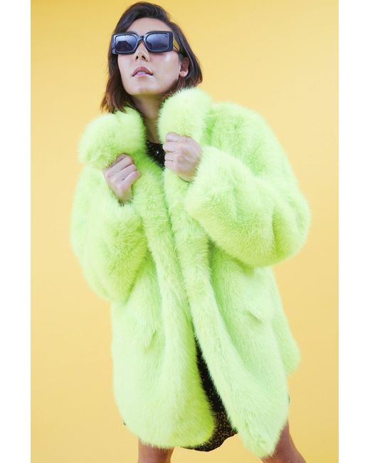 Jayley Yellow Faux Fur Lime Midi Coat