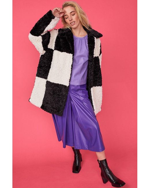 Jayley Pink Oversized Mocha And Cream Checkered Coat