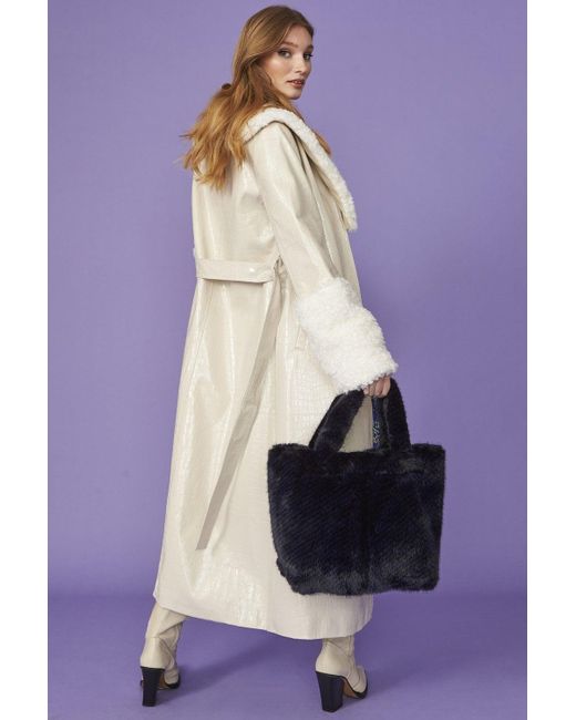 Jayley Purple Faux Suede Coat With Detachable Faux Shearling Cuffs &Amp