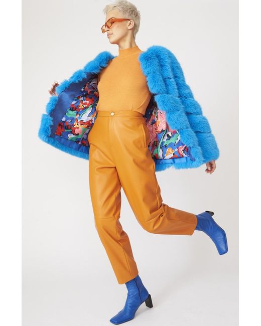Jayley Blue Faux Fur Striped Gaga Coat