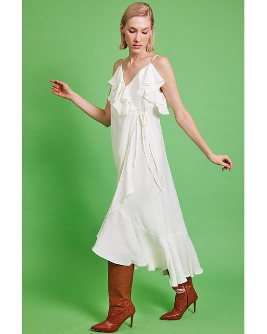 Jayley Green Silk Blend Maxi Ruffle Dress
