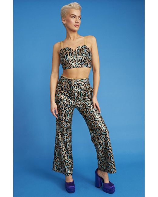 Jayley Blue Animal Print Sequin Bralet