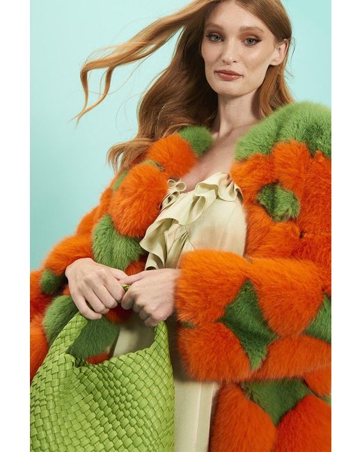 Jayley Green Delilah Diamond Faux Fur Coat