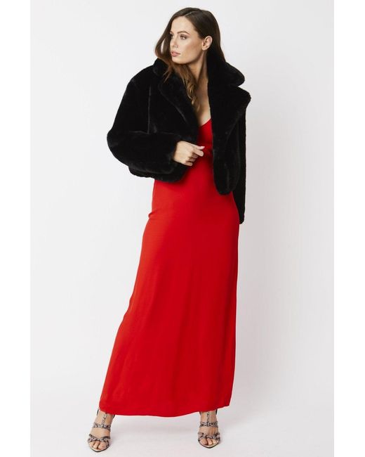 Jayley Red Faux Fur Cropped Coat