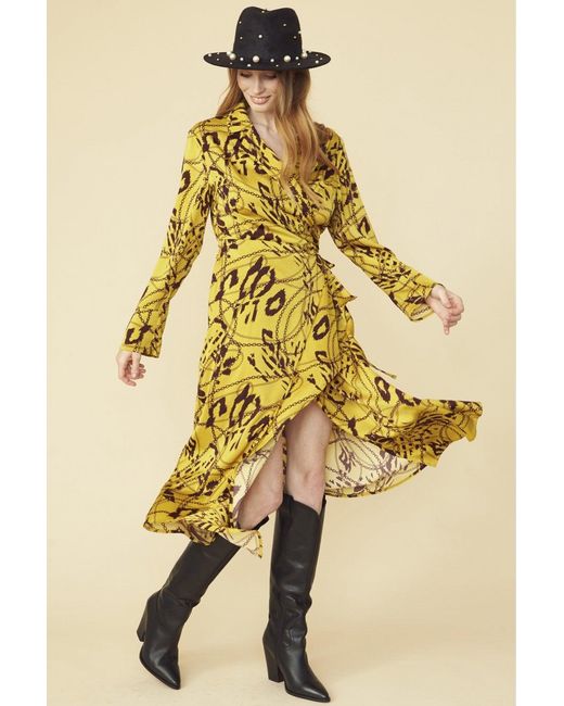 Jayley Yellow Tencel Blend Lucky Chain Wrap Dress