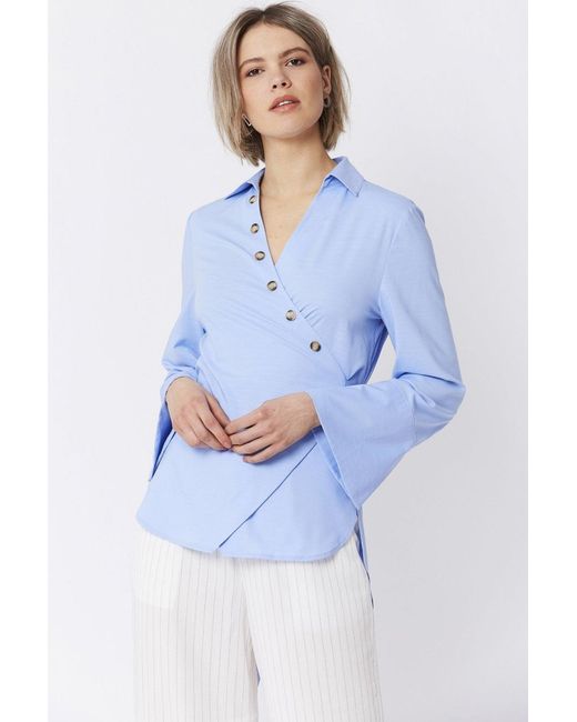 Jayley Blue Cotton Blend Wrap Top