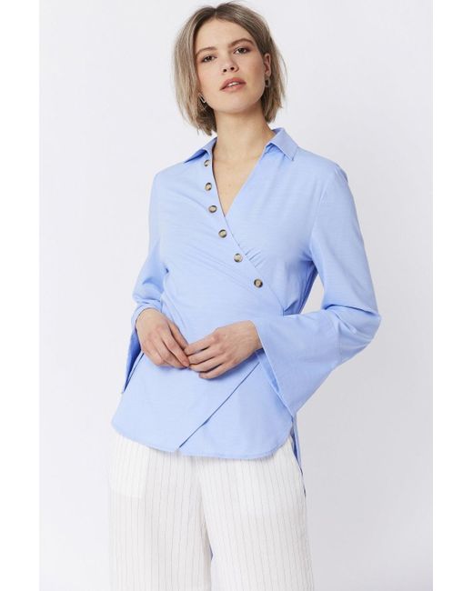 Jayley Blue Cotton Blend Wrap Top