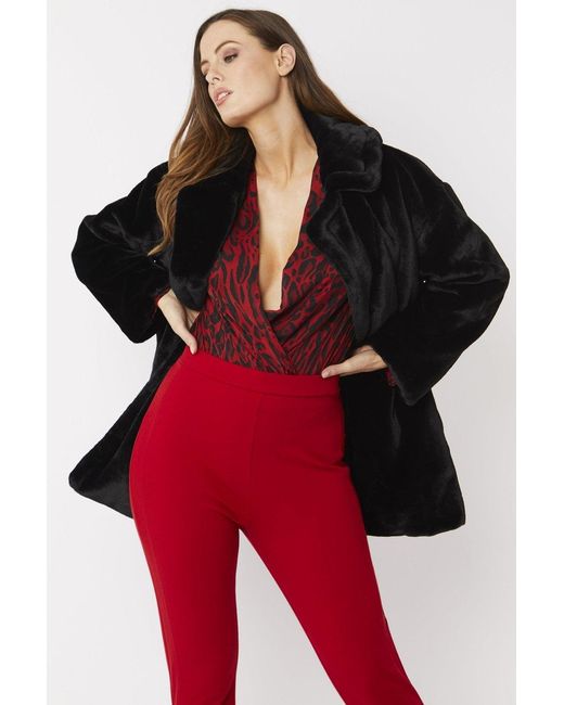 Jayley Red Faux Fur Midi Coat
