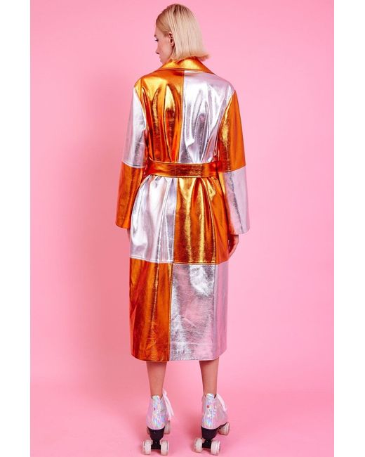 Jayley Pink Metallic Hand Cut Patchwork Trench Coat