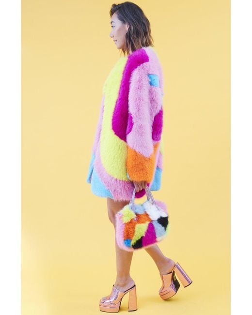Jayley Orange Faux Fur Multi-Coloured Coat