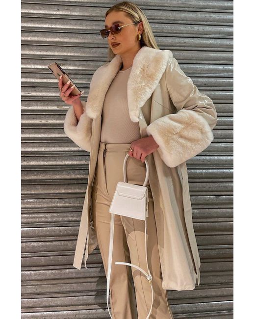 Jayley Gray Luxury Faux Leather Aubrey Coat With Detachable Faux Fur