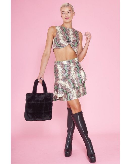 Jayley Pink Snake Print Eco Leather Cropped Top
