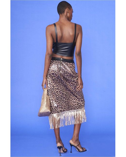 Jayley Blue Midi Leopard Print Asymmetrical Skirt
