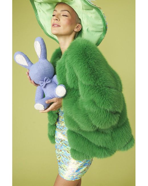 Jayley Green Faux Fur Striped Gaga Coat