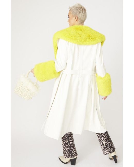 Jayley Metallic Trench Style Belted Coat With Faux Fur Cuffs And Collar