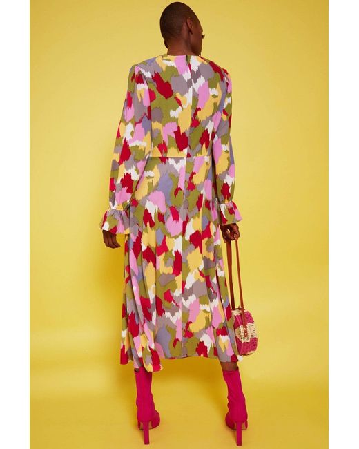Jayley Yellow Silk Blend Floral Maxi Dress