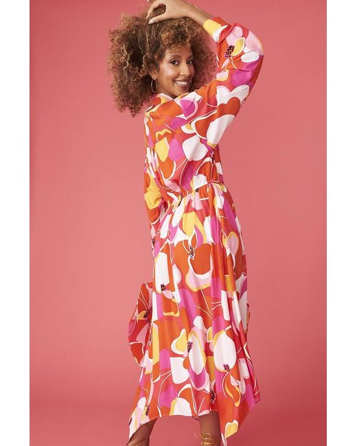 Jayley Red Florence Floral Shirt Dress