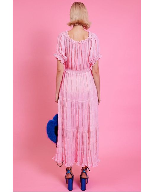 Jayley Pink Silk Blend Maxi Ruffle Dress