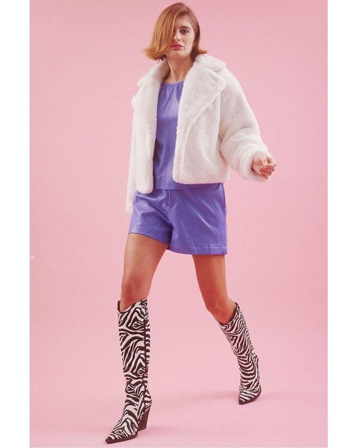 Jayley Pink Faux Fur Cropped Coat