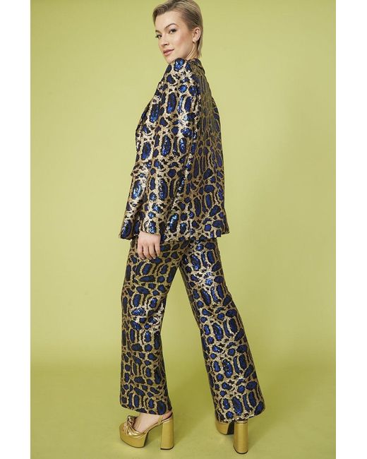 Jayley Blue Animal Print Sequin Blazer