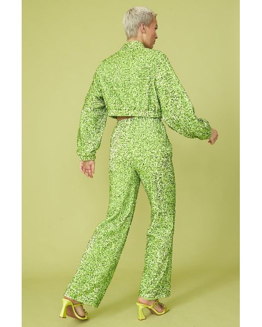 Jayley Green Sequin Trousers With Elasticated Waste