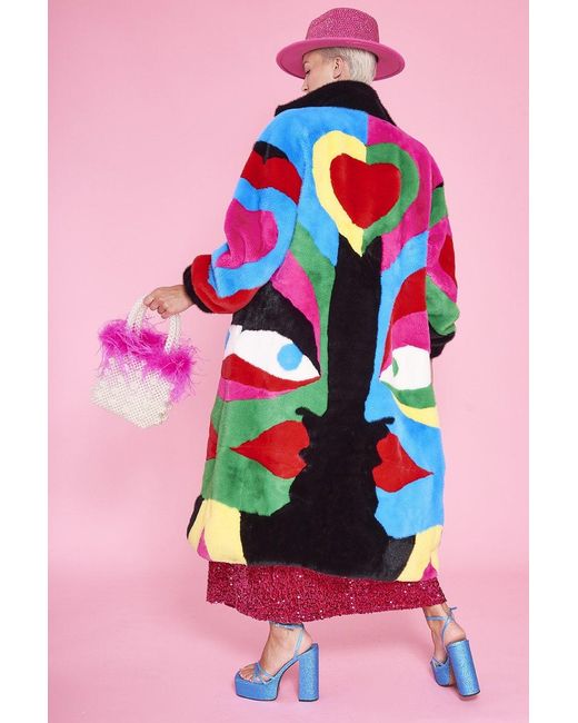 Jayley Pink Picasso Bamboo Blend Hand Painted Maxi Coat