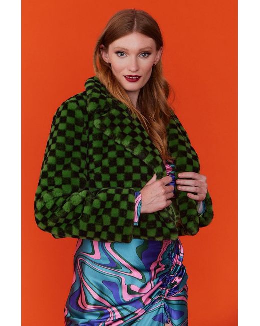Jayley Green Cropped Faux Fur Jacket