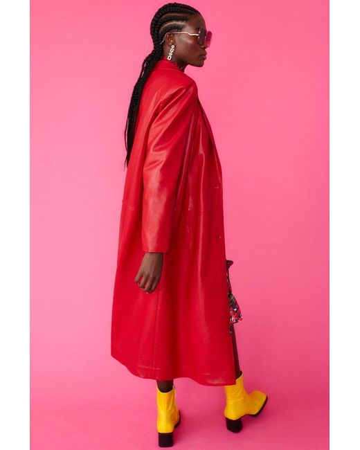 Jayley Pink Eco Leather Trench Coat
