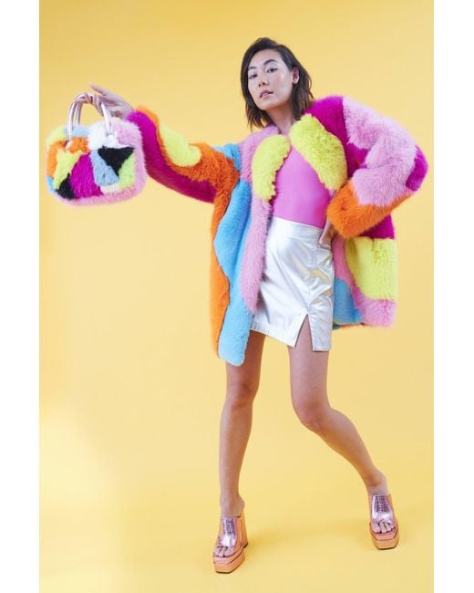 Jayley Orange Faux Fur Multi-Coloured Coat