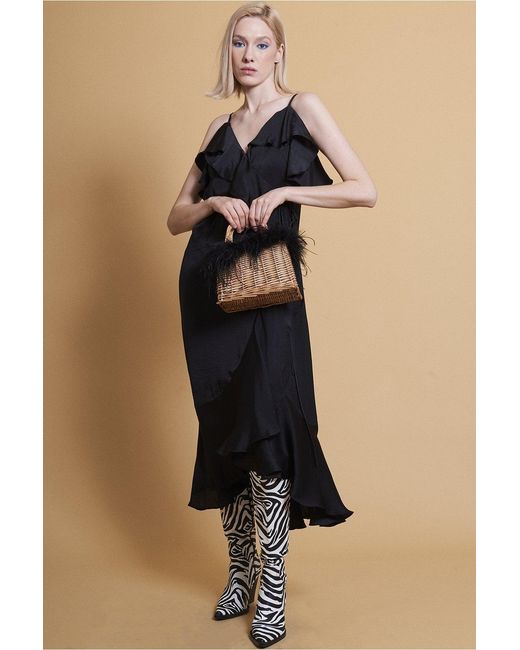 Jayley Black Silk Blend Maxi Ruffle Dress