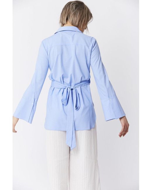Jayley Blue Cotton Blend Wrap Top