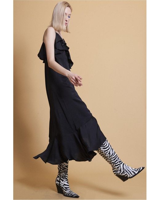 Jayley Black Silk Blend Maxi Ruffle Dress