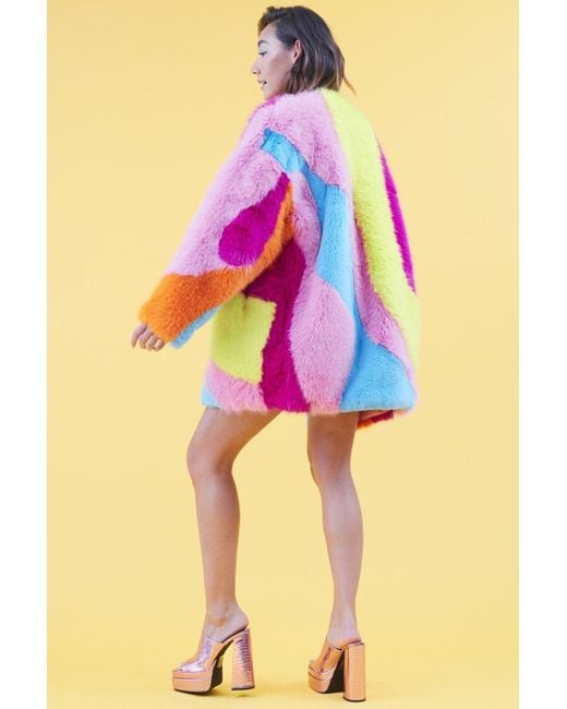 Jayley Orange Faux Fur Multi-Coloured Coat